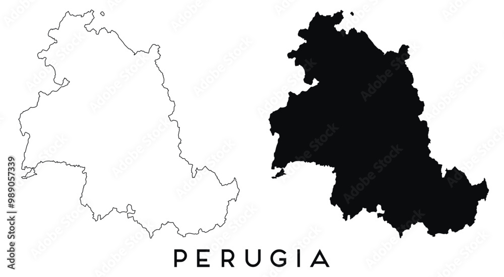 Naklejka premium Perugia map outline and black silhouette vector