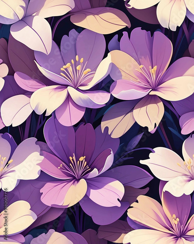 Purple floral outlines with neutral tones seamless design wallpaper pattern