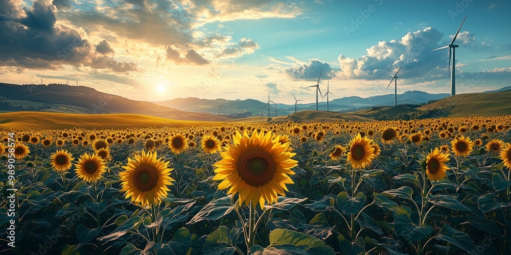 Fototapeta premium Vibrant Sunflower Field Under a Bright Sky