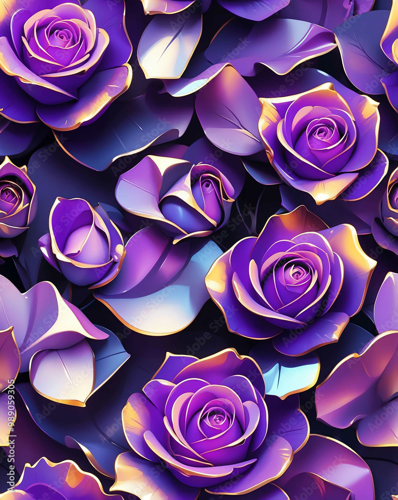 Violet roses with metallic highlights seamless design pattern wallpaper Violet roses with metallic highlights seamless design pattern wallpaper