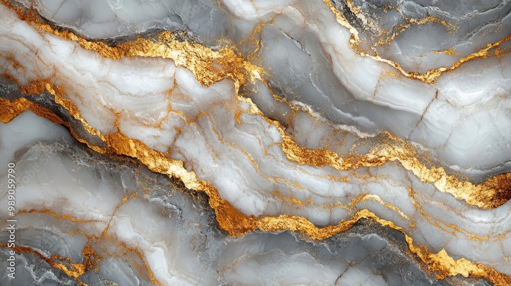 ethereal white and gold marble texture with delicate gray veining smooth polished surface with subtle shimmer closeup view highlighting intricate natural patterns and luxurious quality