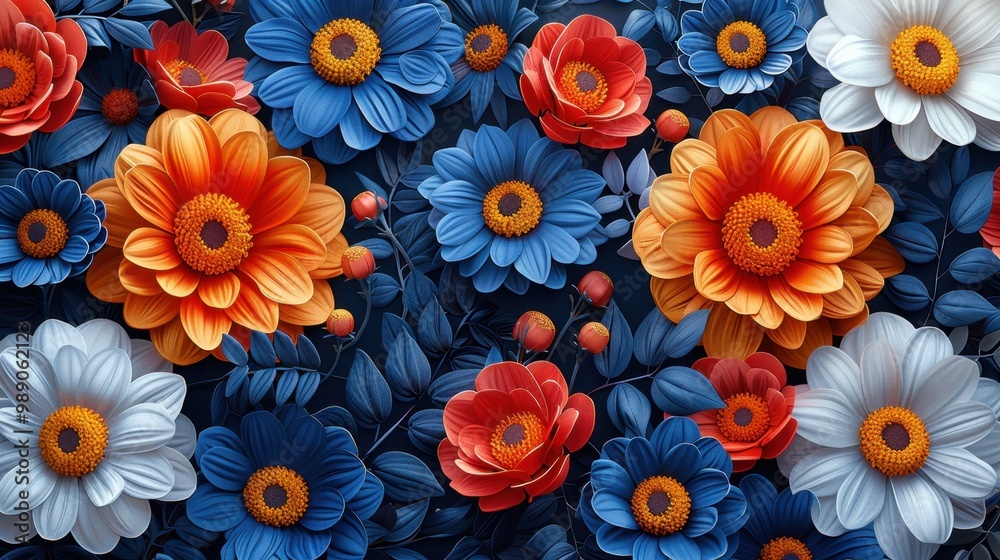 Design Pop Color illustrations of Chrysanthemum in collection ,with bold lines and simple design, placed on a white background 