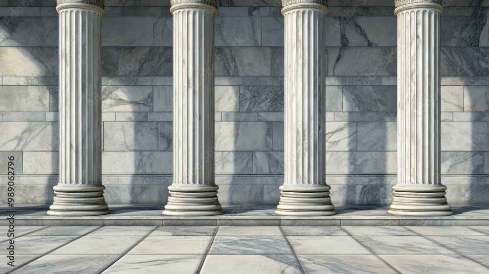 A close-up view of classical marble columns against a marble wall, showcasing architectural elegance.