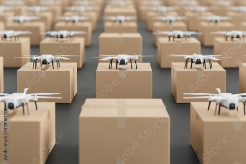 Drones Delivering Packages In A Warehouse