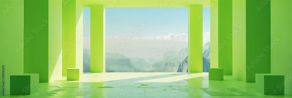 Fototapeta premium Lime Green Reality Check: Minimalist Studio Stage