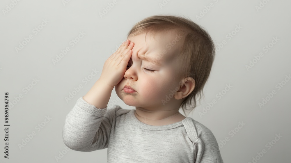 Sleepy Child with Hand on Face Expression Sleepy Child with Hand on Face Expression