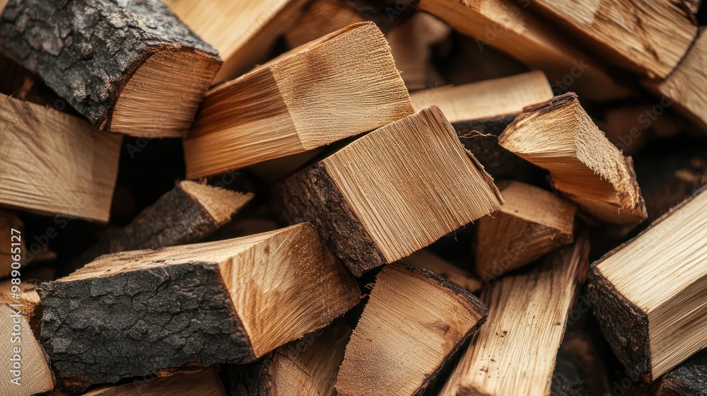 A close-up view of stacked firewood, showcasing different wood textures and colors. A close-up view of stacked firewood, showcasing different wood textures and colors.