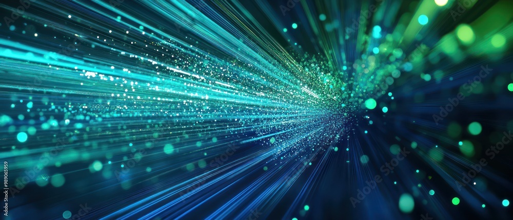 Fototapeta premium Abstract image of light beams and particles creating a dynamic, futuristic atmosphere.