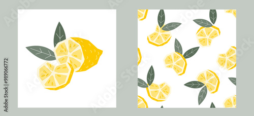 Lemon label design, hand drawn simple vector illustration on white background. Lemon frame background for food packaging and kitchen prints.
