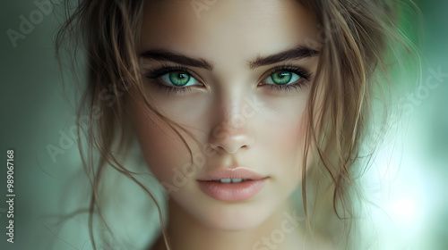 Close-Up Portrait of a Woman with Beautiful Green Eyes