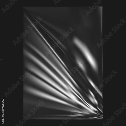 Crumpled and creased wrinkled plastic texture for poster, banner with copy space. Vector realistic surface for grungy or retro background. Transparent wrapping, polythene wrinkles. Grunge design