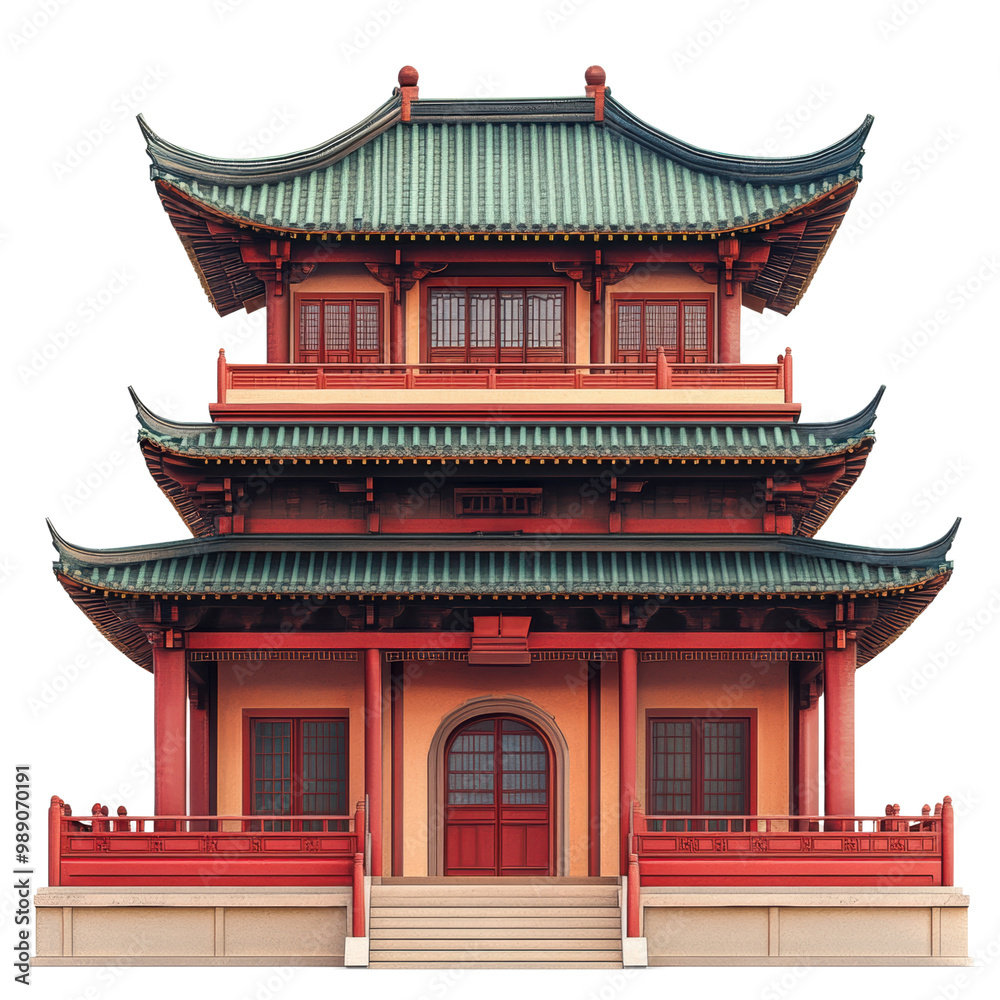 Obraz premium Traditional Asian temple with intricate design, isolated on white background transparent background