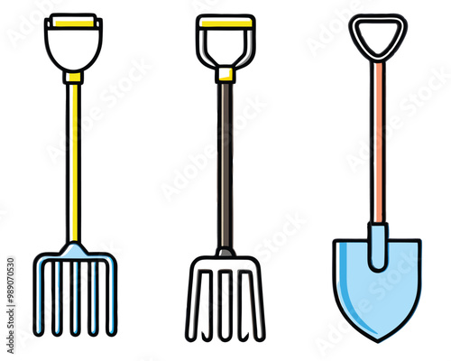 Gardening equipment agriculture spade shovel line art