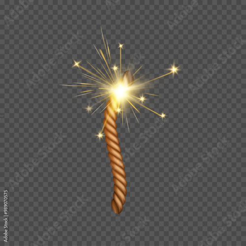 Burning fire wicks, realistic thread with burnt effect. Vector firecracker or fireworks twisted ropes with flames, lighted dynamite fuses. Flammable ropes for weapon and explosive equipment