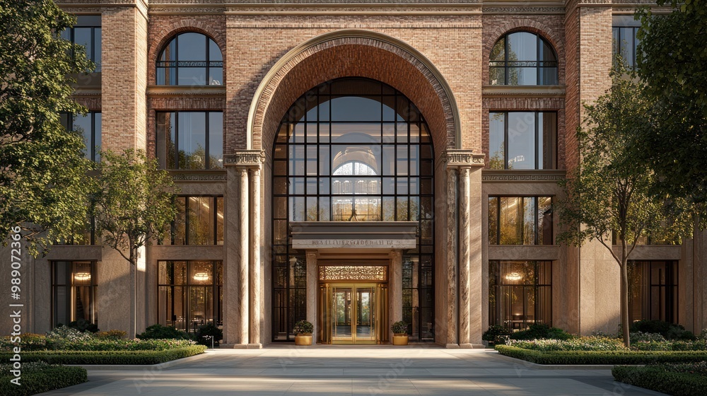 Brick Building with Large Archway and Golden Doors Brick Building with Large Archway and Golden Doors