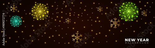 Vector illustration of Happy New Year background with bursting fireworks social media feed template