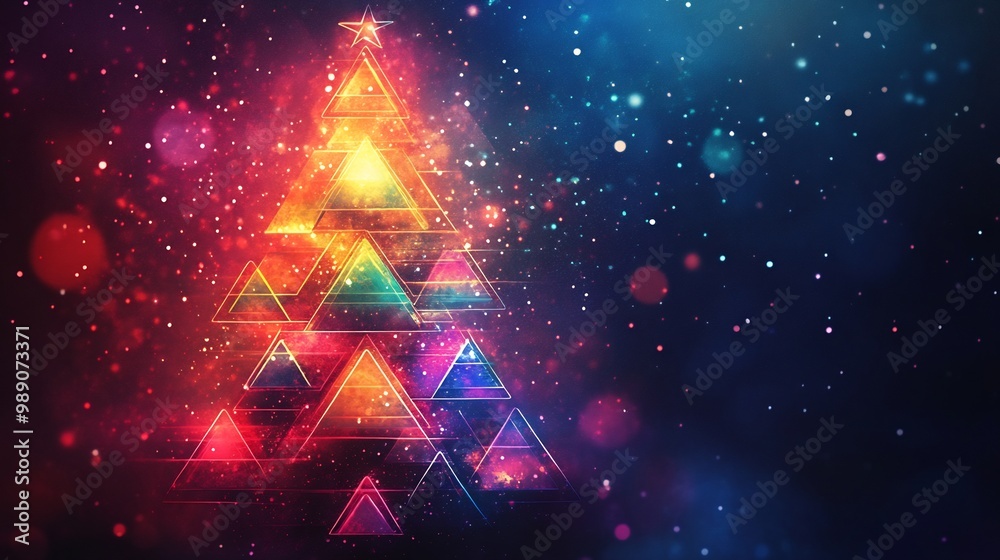 Contemporary christmas background a glowing neon tree in vibrant colors over a dark gradient background with modern geometric snowflakes and subtle holiday accents Contemporary christmas background a glowing neon tree in vibrant colors over a dark gradient background with modern geometric snowflakes and subtle holiday accents
