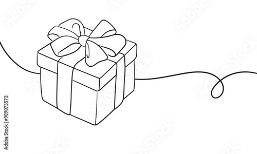 Present box continuous line art drawing isolated on white background. Present outline. Vector illustration