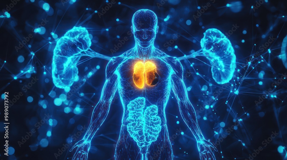 Fototapeta premium an anatomical illustration highlighting the adrenal glands, representing their role in the endocrine system