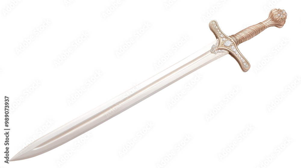 A long, silver sword with a gold cross on the hilt A long, silver sword with a gold cross on the hilt