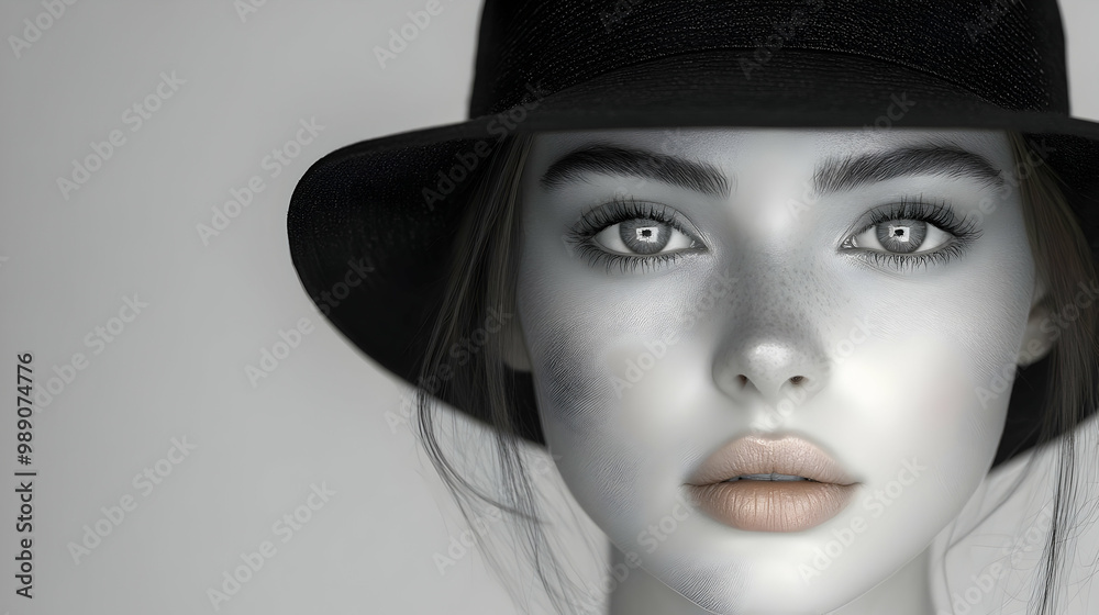 Woman Wearing a Hat with a Soft Gaze Woman Wearing a Hat with a Soft Gaze