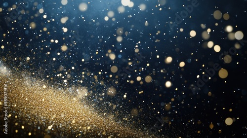 A shimmering background of golden particles and light creating a festive atmosphere.