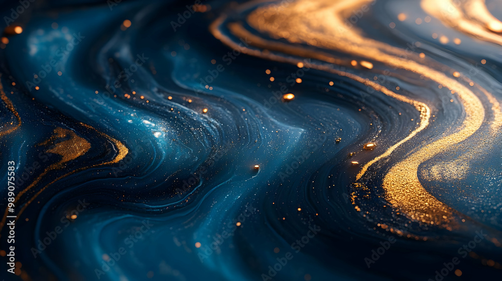 Abstract Gold and Blue Swirling Liquid Art Abstract Gold and Blue Swirling Liquid Art