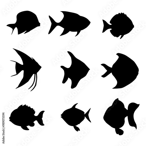 Silhouette fish on white background