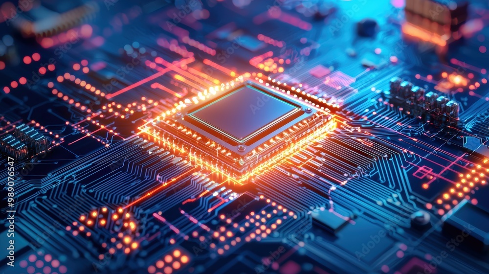 Close-up View of a Modern Computer Processor Circuit