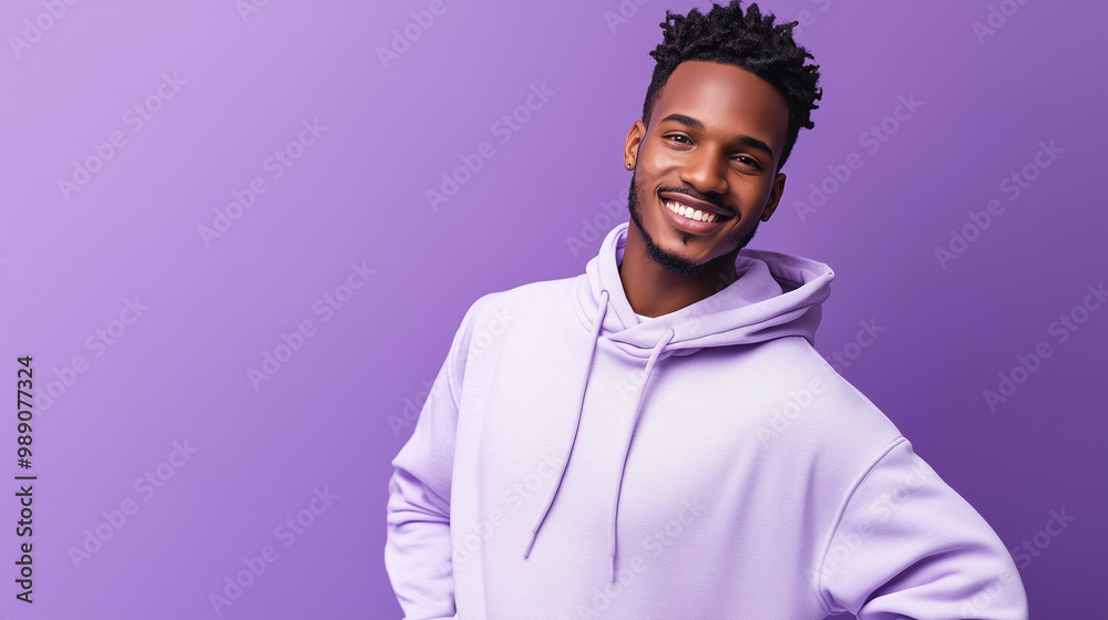 Casual Vibes: Handsome Young Man Posing in Lavender Against Purple Casual Vibes: Handsome Young Man Posing in Lavender Against Purple