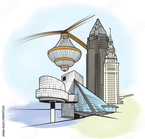 Illustrated vector graphic composition of Cleveland, Ohio