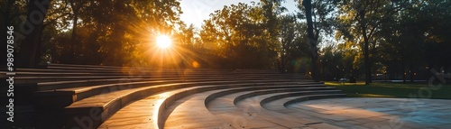 Modern Amphitheater Hosting Community Live Event at Sunset in Park