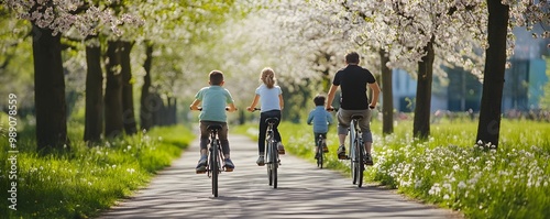 Family Cycling in Lush Park...