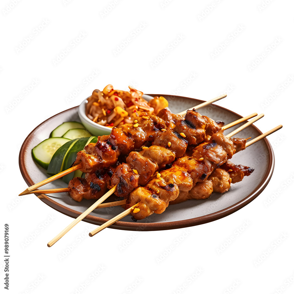 The satay is served on a plate with a beautiful top view The satay is served on a plate with a beautiful top view