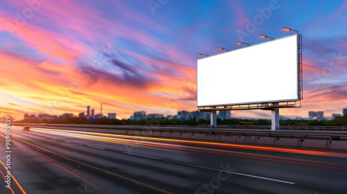 Elegant billboard signage mockup on a busy highway, featuring a large customizable area and copy space for text, perfect for outdoor advertising