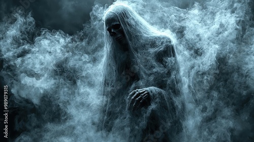 Eerie Ghostly Figure in Mysterious Foggy Setting