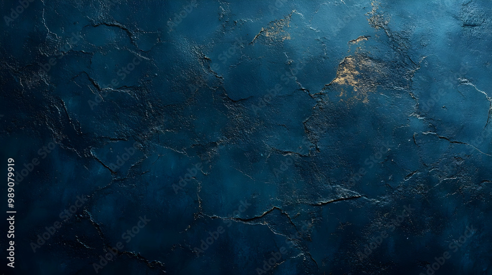 Naklejka premium Dark Blue Textured Wall with Golden Sheen - Background Image