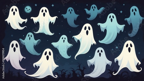 ghosts spooky elements for scary night decoration Halloween background