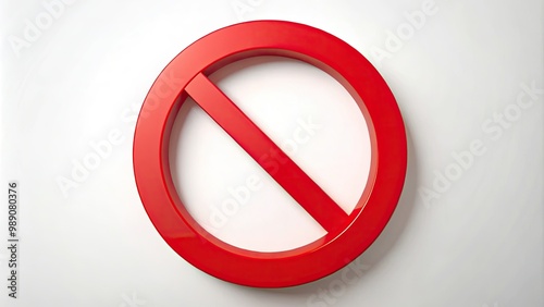 A bold, red circle with a diagonal line through it, universally signaling prohibition, rejection, or negation, against a plain white background for maximum contrast. photo