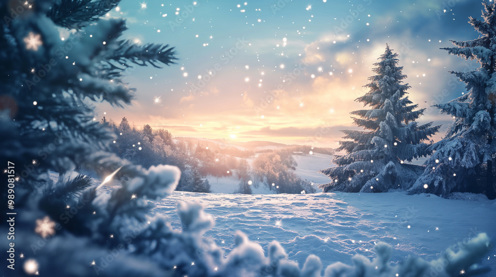 Winter Wonderland Sunset with Snowfall Winter Wonderland Sunset with Snowfall