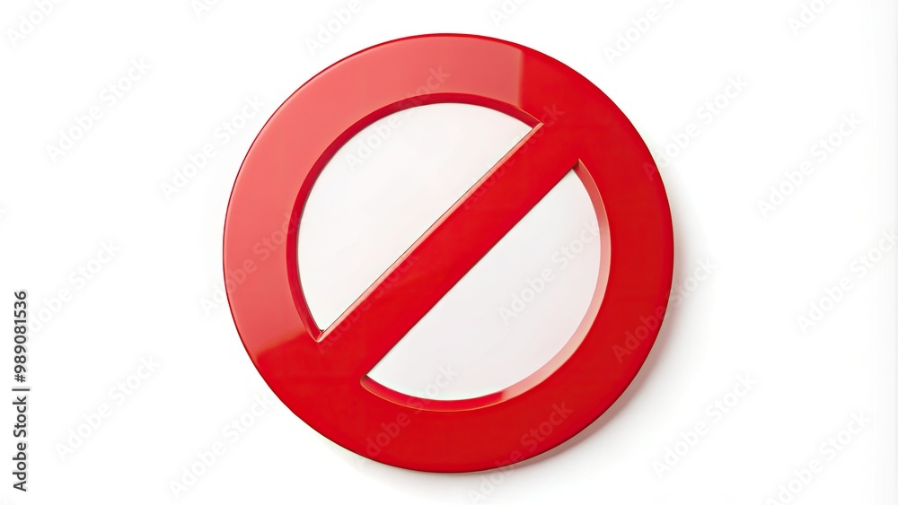 A bright red circle with a diagonal white stripe running through it, forming a universal A bright red circle with a diagonal white stripe running through it, forming a universal