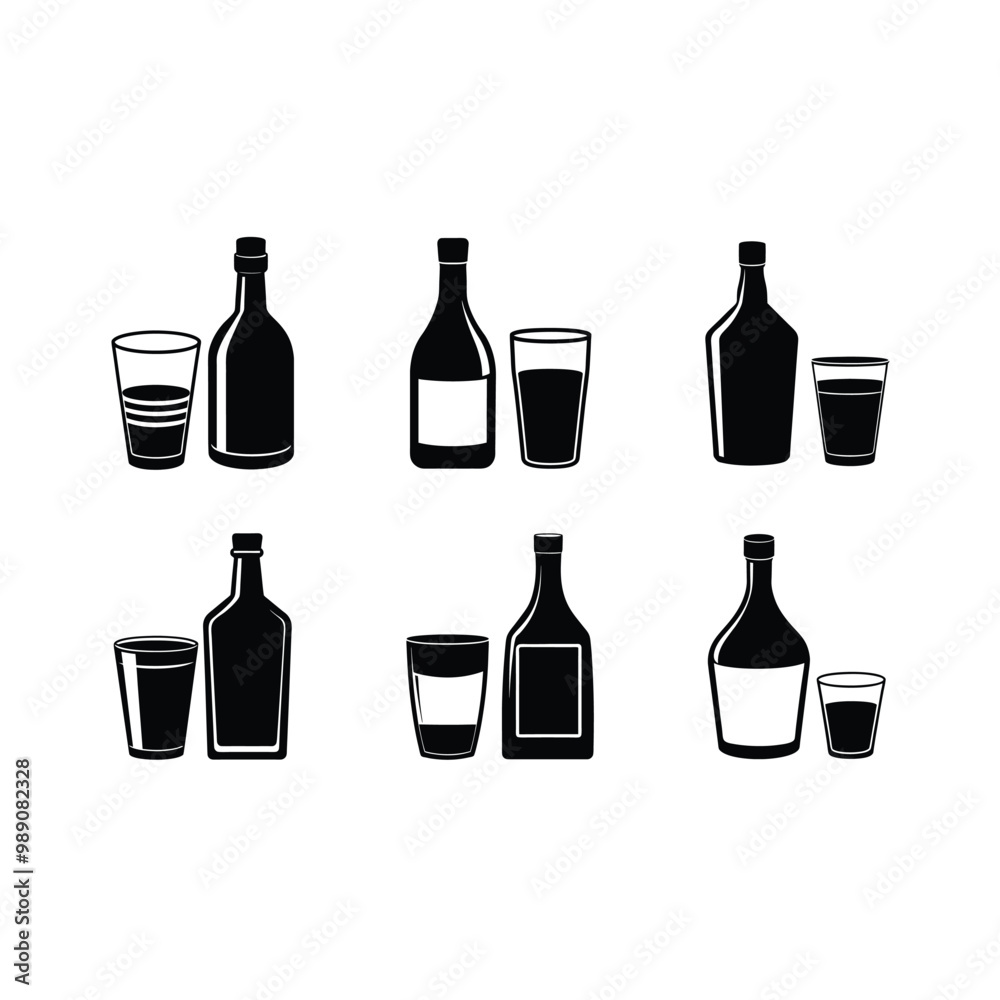 Generative AI Vector Line Art Design of Bottle and Glass Generative AI Vector Line Art Design of Bottle and Glass