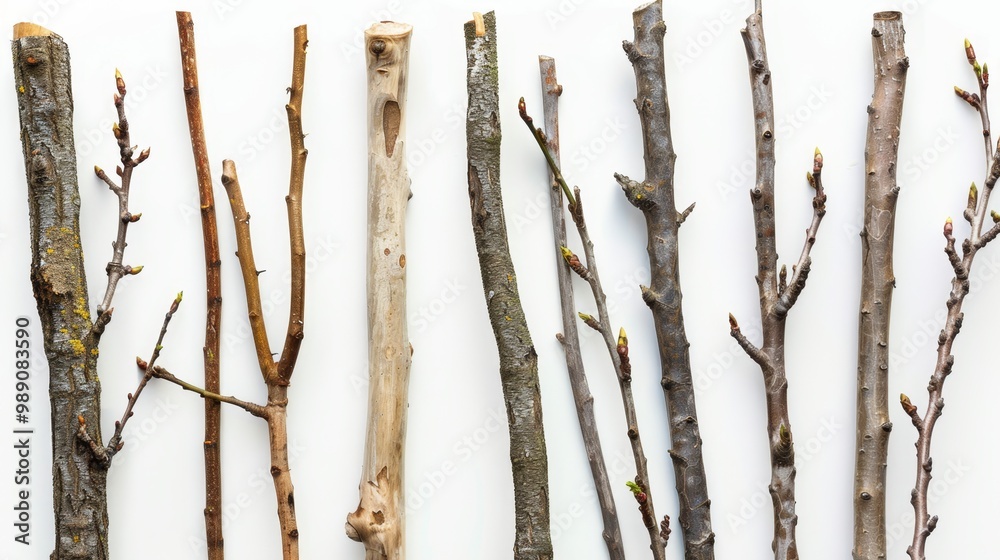 A collection of sticks in various lengths and thicknesses. The sticks are arranged in a straight line on a white background.A collection of sticks in various lengths and thicknesses. A collection of sticks in various lengths and thicknesses. The sticks are arranged in a straight line on a white background.A collection of sticks in various lengths and thicknesses.