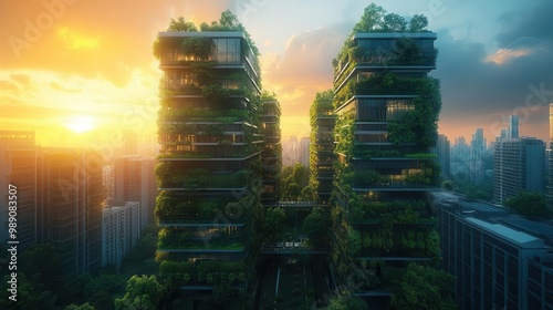 futuristic ecocity blueprint sleek skyscrapers with vertical gardens elevated maglev trains expansive green spaces solarpowered infrastructure pedestrianfriendly zones photo