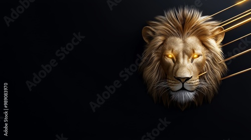 Zodiac Lion - Leo, A glowing lions face in gold with radiant light streaks, capturing the bold and courageous spirit of the Leo zodiac sign.