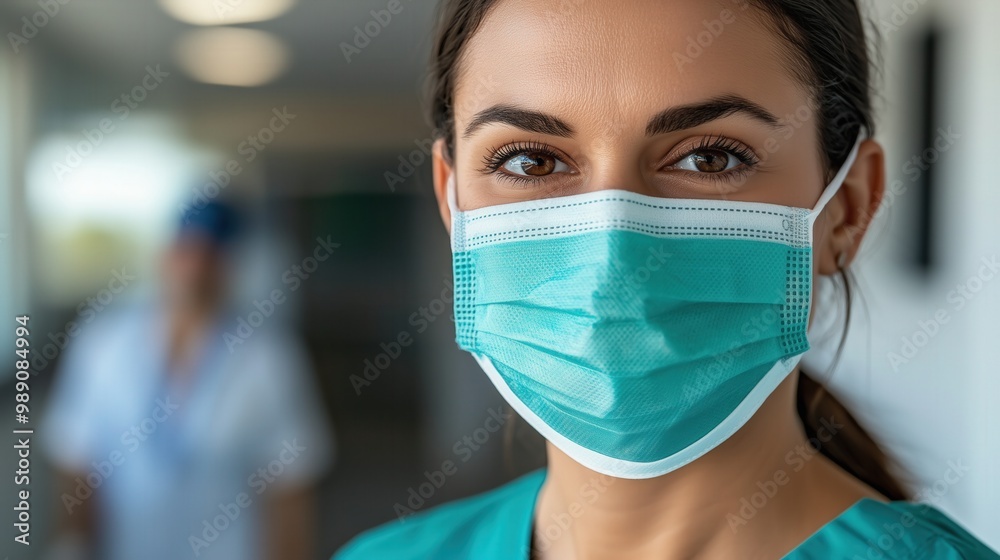 Fürsorglicher deutscher Mediziner mit Gesichtsmaske für visuelle Gesundheitssicherheit Fürsorglicher deutscher Mediziner mit Gesichtsmaske für visuelle Gesundheitssicherheit
