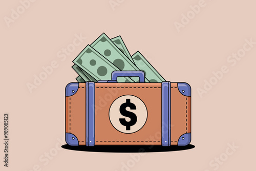 Suitcase of money with dollar sign on the front, business concept.