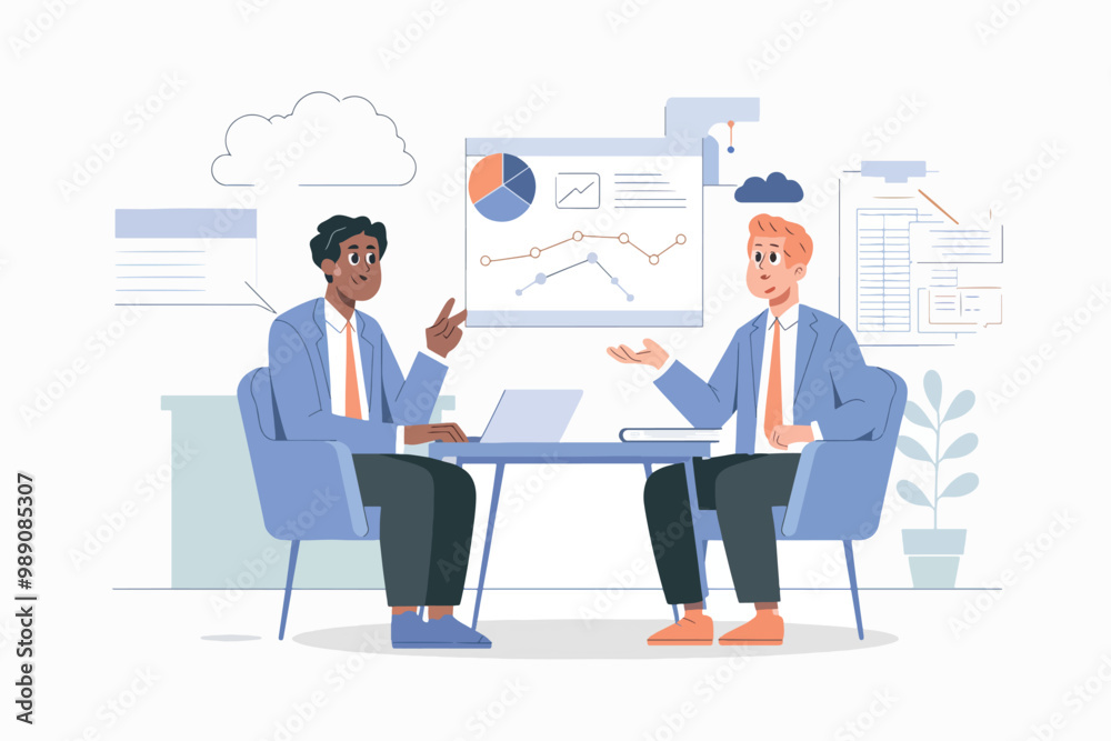 Businessmen talking at a business meeting. Businessmen talking at a business meeting.