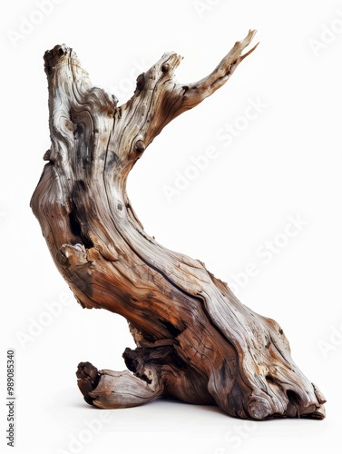 A large, old tree stump with a hollow center, surrounded by a rough bark texture, isolated on white background