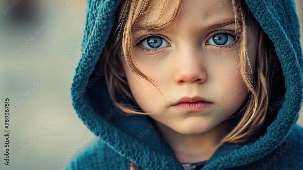 Serious Child with Contemplative Expression blue eye Serious Child with Contemplative Expression blue eye